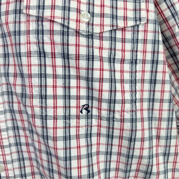 Roper Check Button Down Short Sleeve Shirt Size Large Cotton Red Blue White - Picture 7 of 8